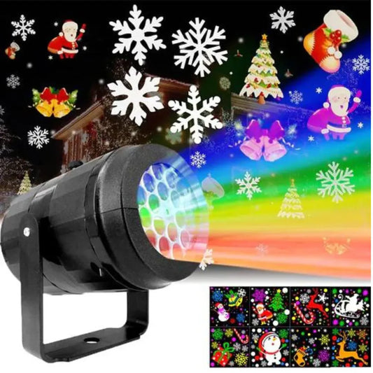 Projetor de Luzes Led com Desenhos de Natal e Flocos de Neve